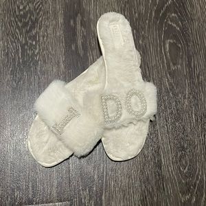 Bedazzled Rhinestone and Pearl “I Do” Bridal Slippers